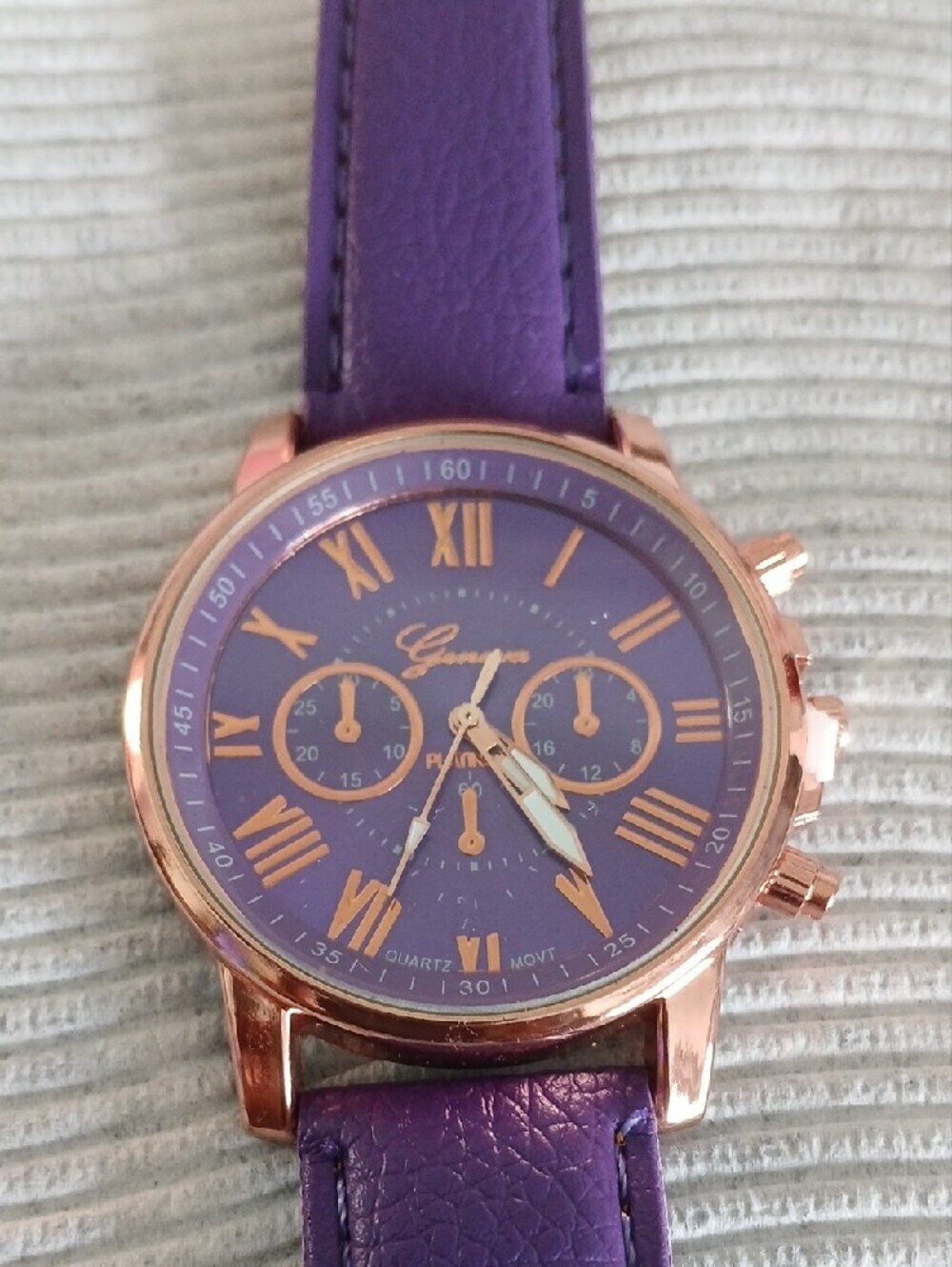 Purple Leather Strap Watch with Rose Gold Case - Picture 4 of 7